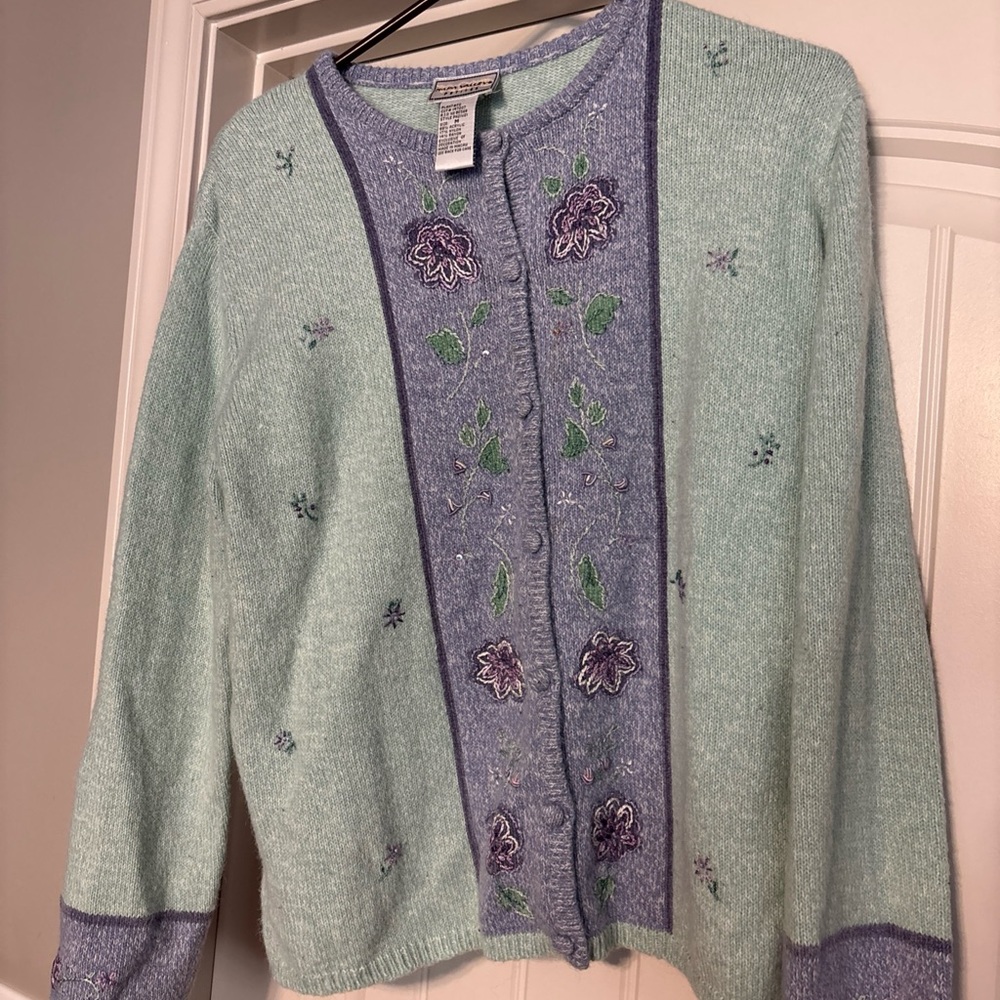 Vintage Napa Valley Petites Cardigan Sweater Granny Core Green Purple embroidery